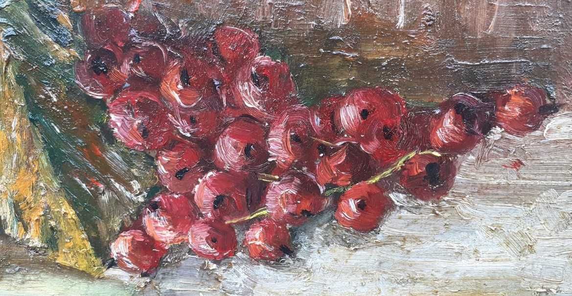 Tablou vechi - coacaze rosii - semnat Octav Bancila