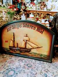 Антична шифрована табела  от дърво-Est ships stores 1851 !
