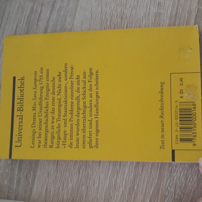 Carte "Miss Sara Sampson" de G. E. Lessing