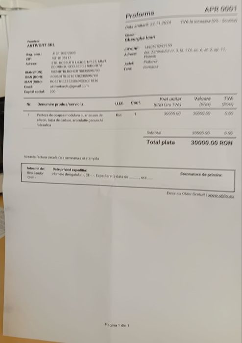 Proteza de coapsa modulara noua, articulatie  hidraulica, nefolosita