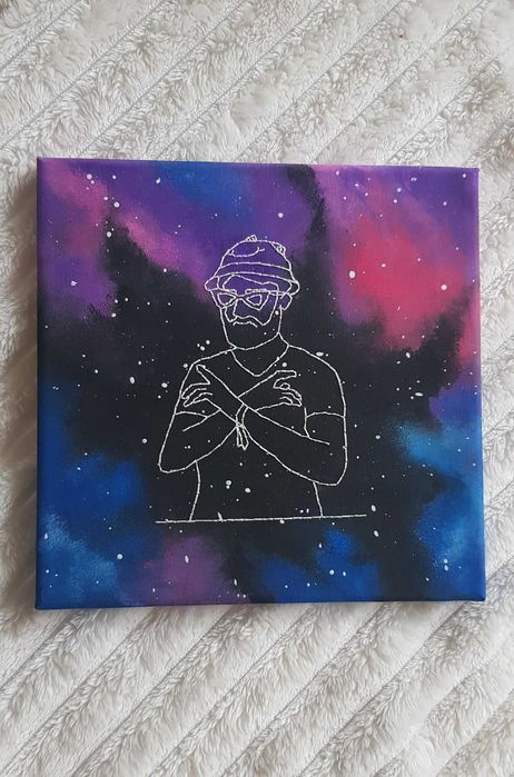 Tablou pe panza, pictat si brodat