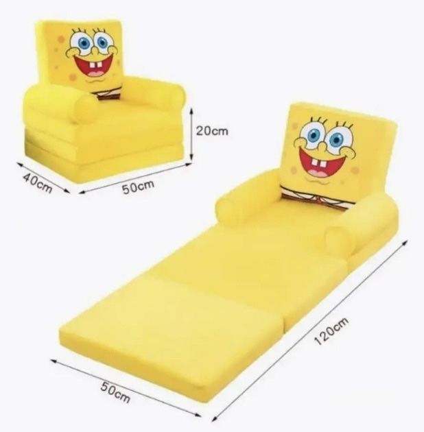 Голям Плюшен разтегателен фотьойл-легло Спондж Боб 120см Sponge Bob