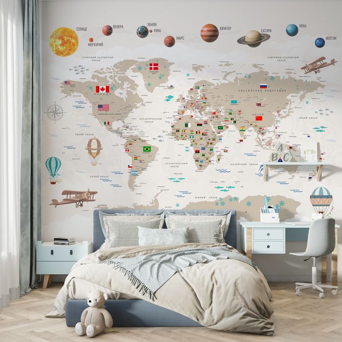 Фотообои, Карта мира, Планеты