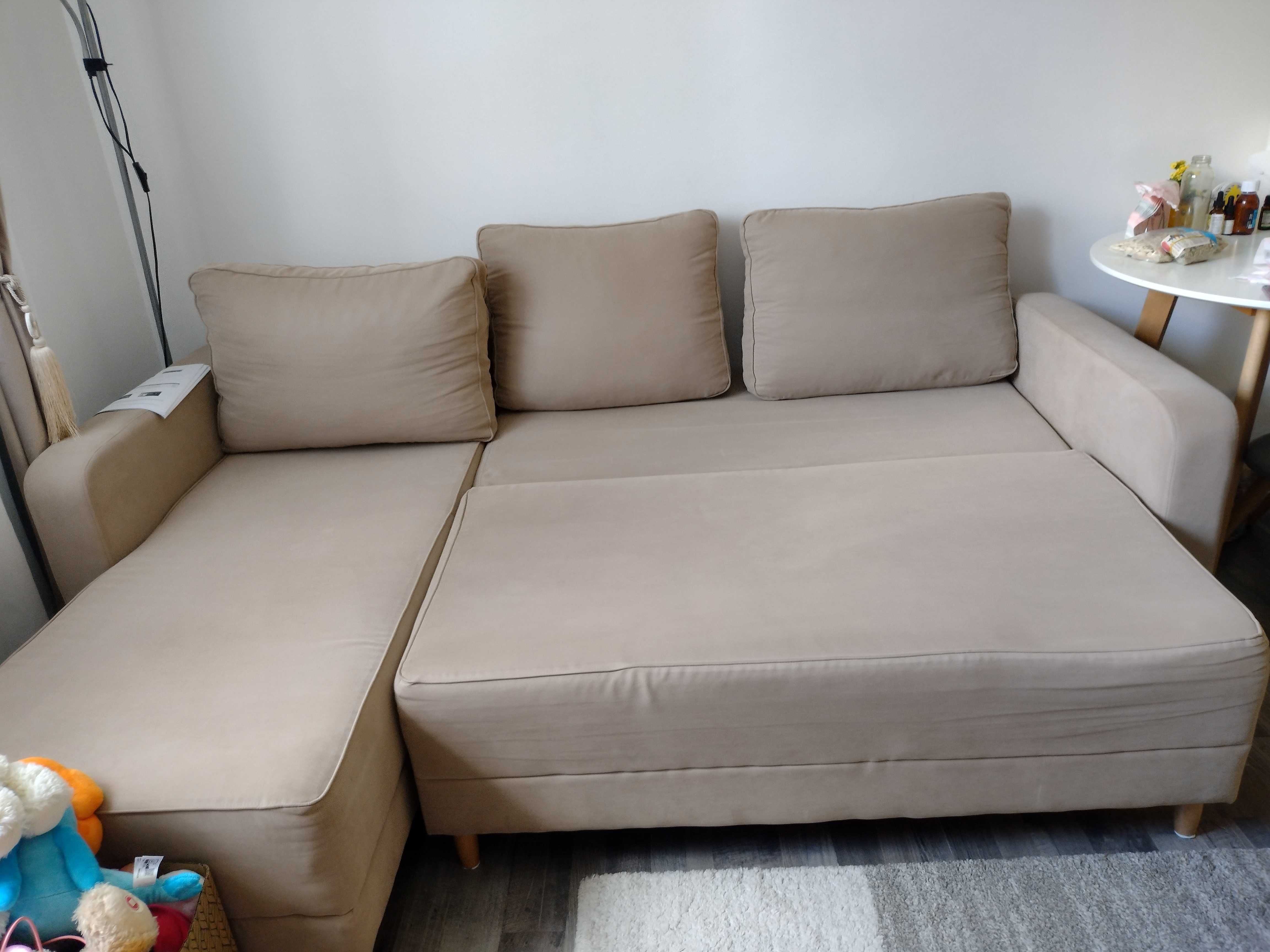 Pat lemn 160x200 Dedeman și colțar extensibil bej Mobexpert