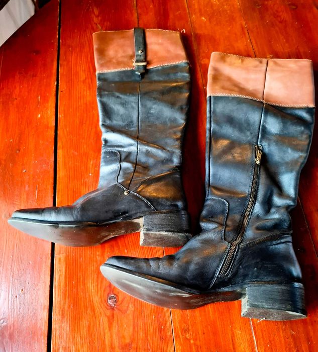 Високи ботуши естествена кожа, №40, черно и кафяво, използвани