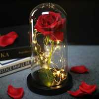 Вечна роза/Роза в стъкленица с LED светлини-20х11 см./изкуствена роза