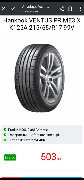 Anvelope vara HanKook 215/65R17  NOI