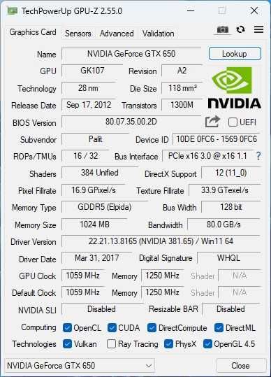 Видеокарта gtx 650 1gb 128bit ddr5