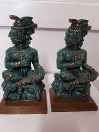 Set statuete aztece din compozit, verzi, pe suport lemn, 1,3kg fiecare