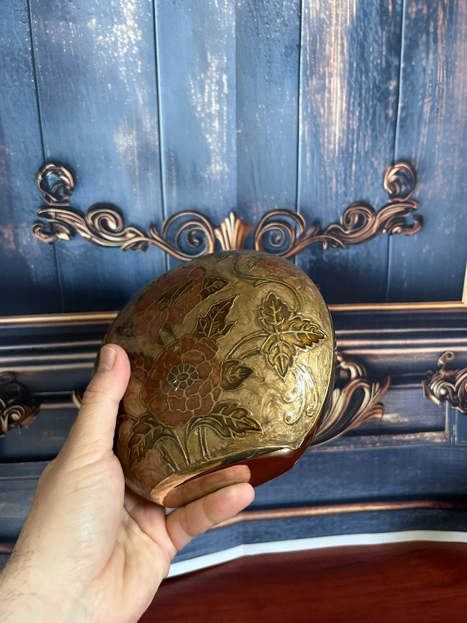 DN701 vaza cloisonne alama 740g 14cm h si ~15 cm latime superba