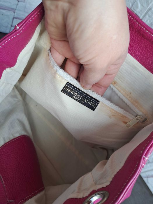 дамска чанта,цикламено розова кожена торба-естествена кожа