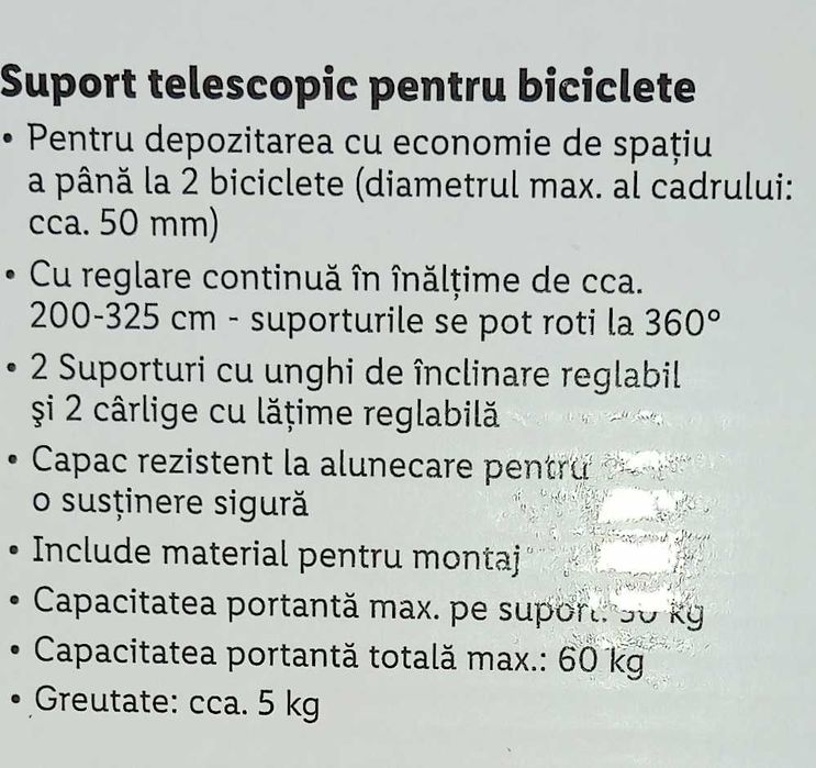 Vând suport telescopic pentru biciclete