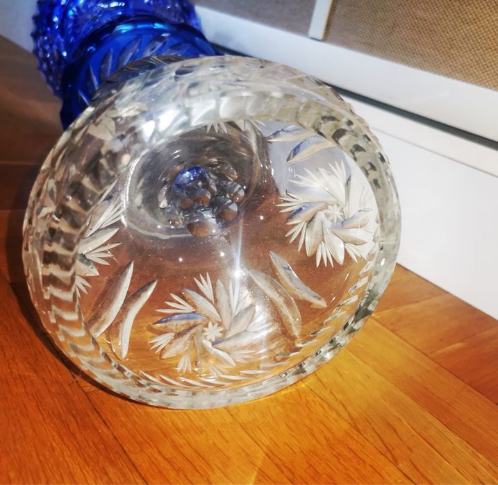 Антикварна кристална ваза Бохемия двуцветна висока 52 см рядка находка