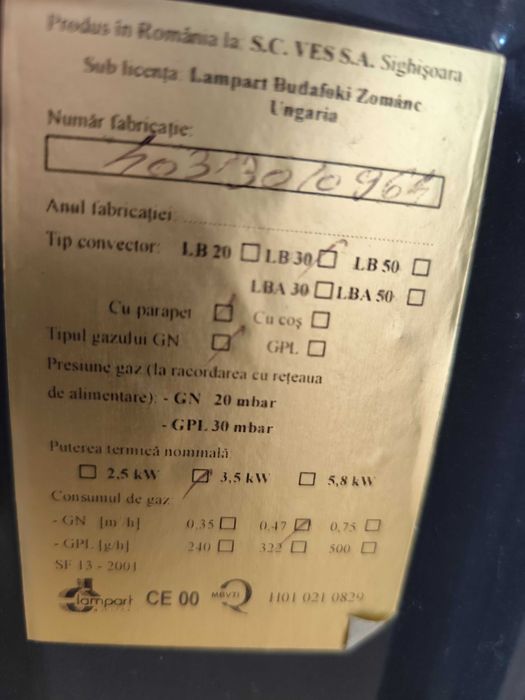 Convector pe gaz de vanzare