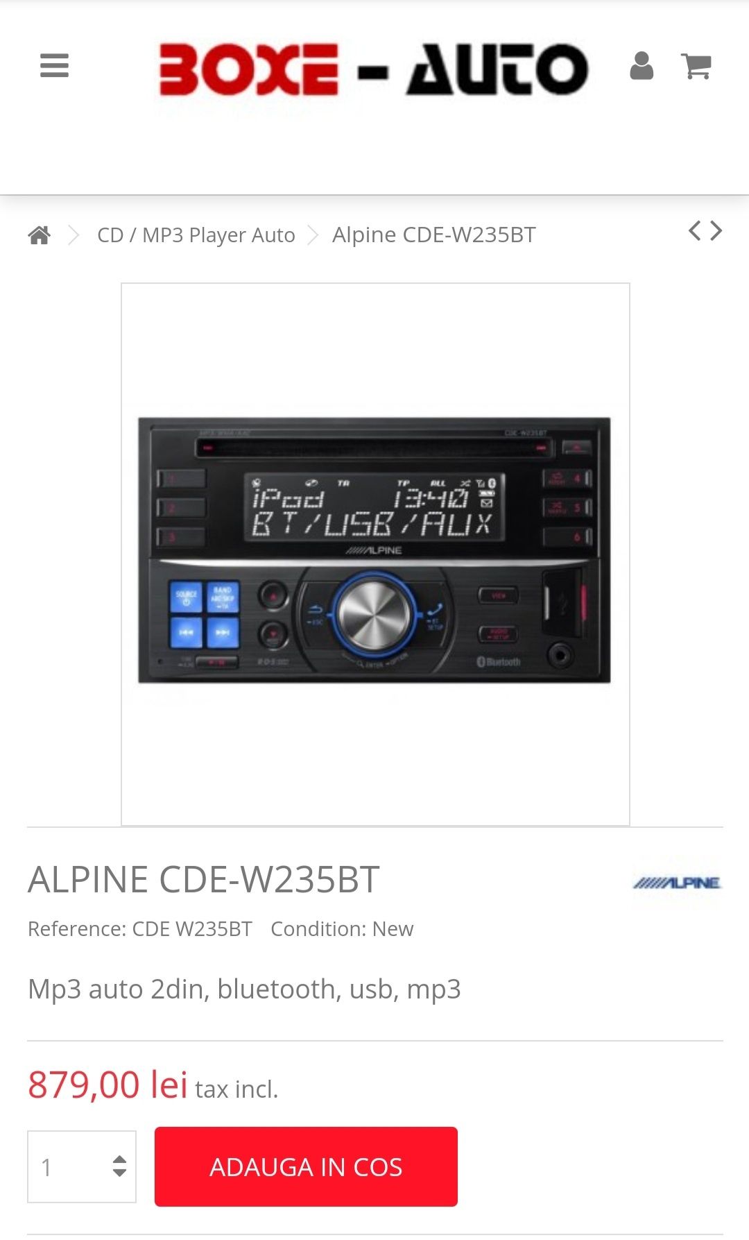 Alpine CDE-W 235BT 700 lei