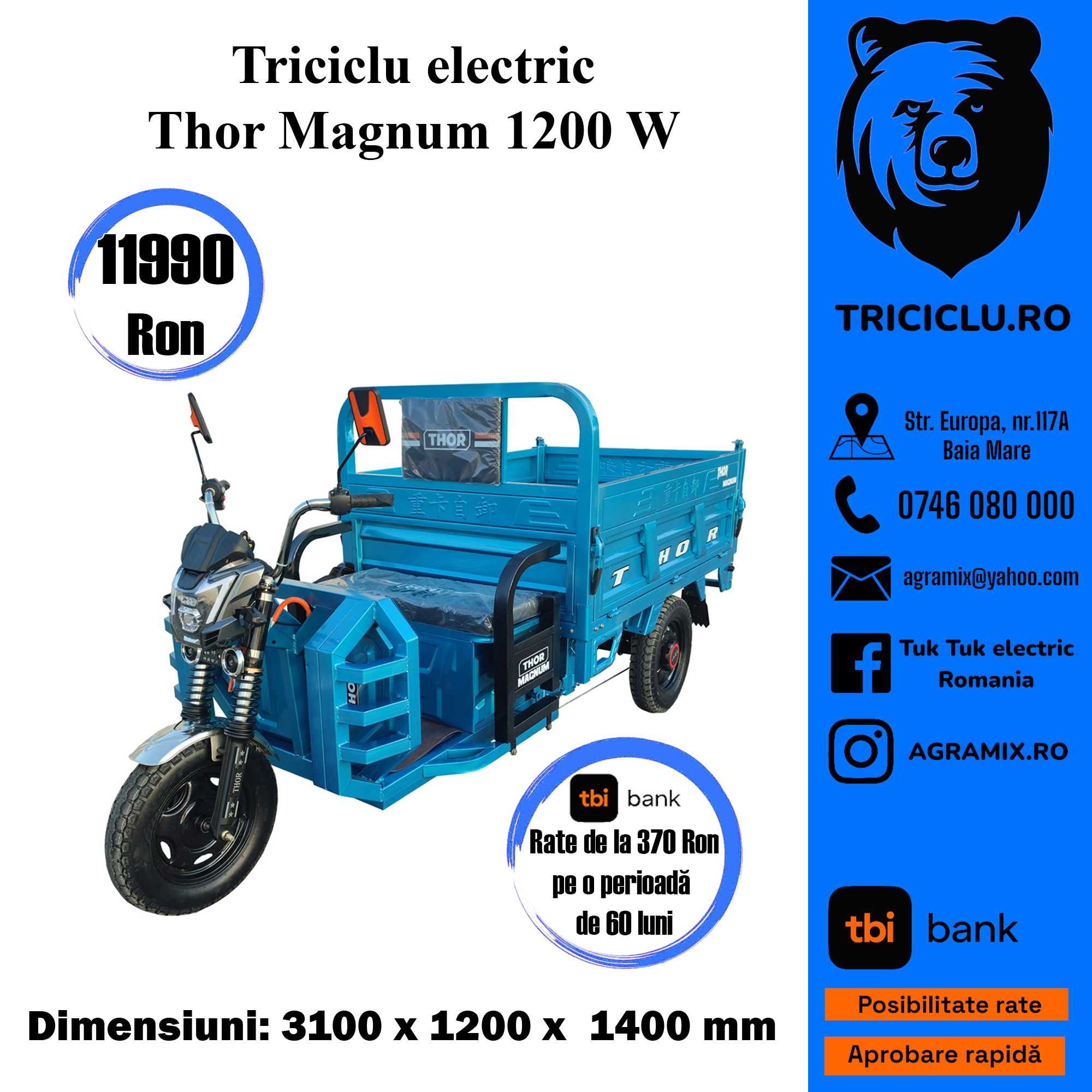 Thor Magnum NOU triciclu full electric 1200W Agramix