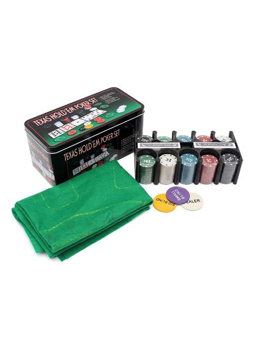 Набор для игры в покер дома 200 фишек в удобной подставке, сукно,