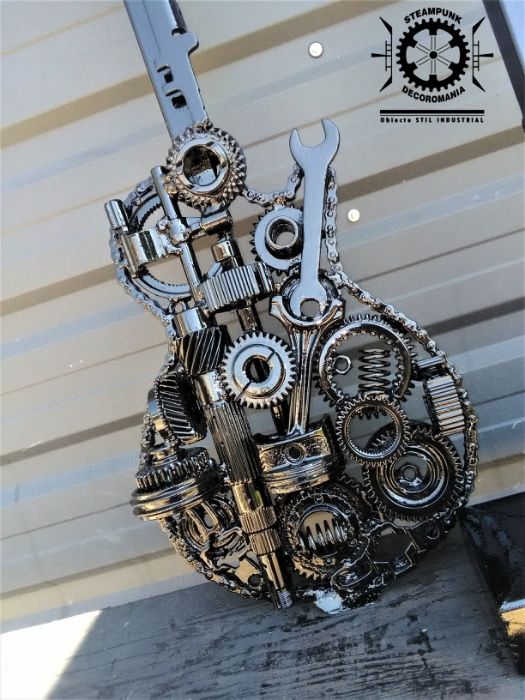 Sculptura fier hand made.Cadou unicat!Chitara cu suport.Decor Industri