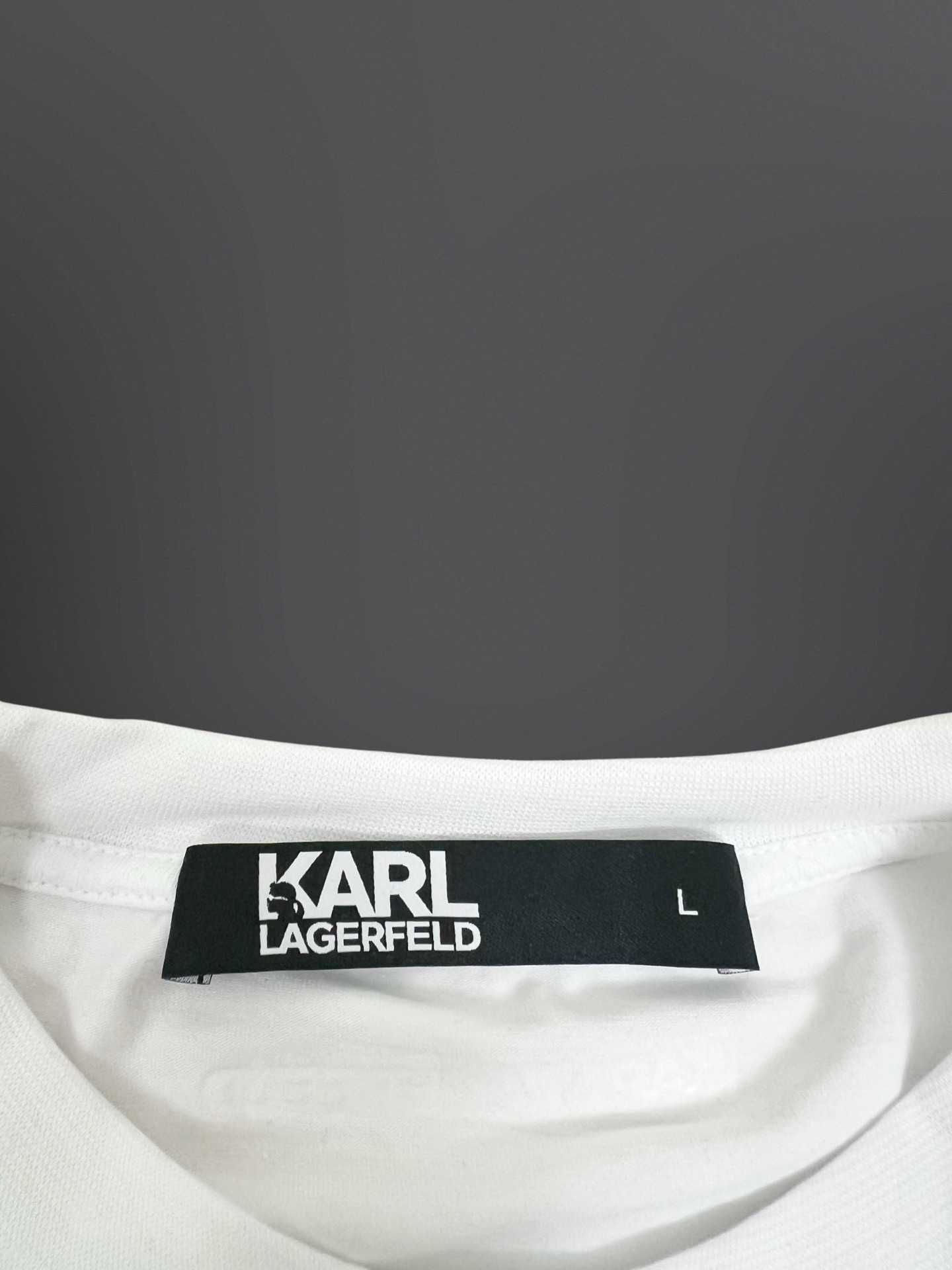 Автентична Karl Lagerfeld Кремава Тениска Бяла 3Д БРОДЕРИЯ - M L