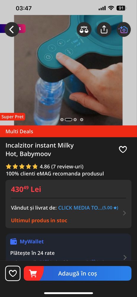 Incalzitor instant lapte / dozator apa Babymoov Milky Hot