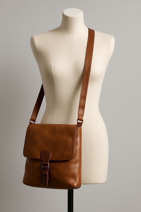 Дамска чанта от еко кожа – кафява, тип crossbody.