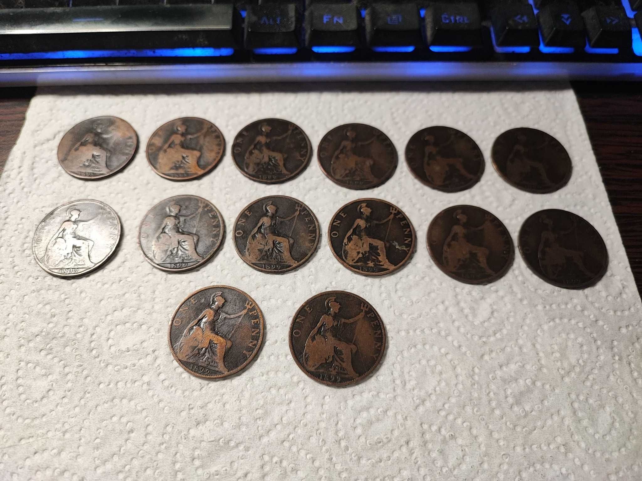 Lot vintage de 14 monede de 1 penny 1899