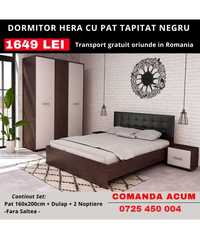 Dormitor Hera Wenge Cu Pat Tapitat Negru Transport gratuit