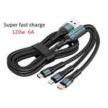 Cabluri incarcare 3 in 1 fast charge 120W 6A Huawei Samsung iPhone etc