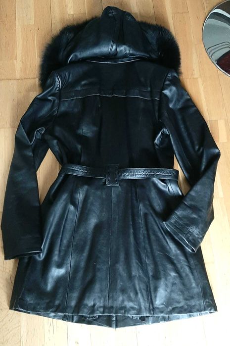 Haina 3/4 din piele naturala gluga blana naturala,L,Garantia calitatii