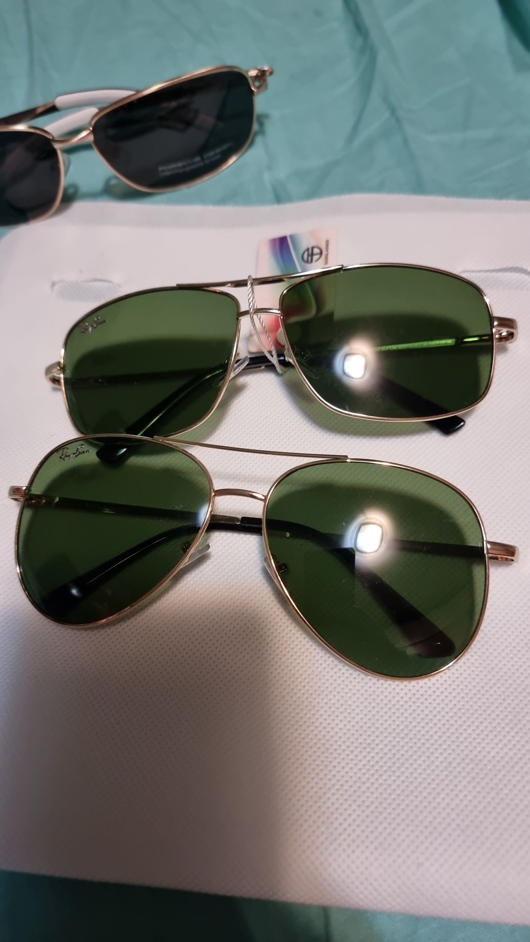 Pachet ochelari de soare Ray-Ban aviator și gunmetal, lentile verzi