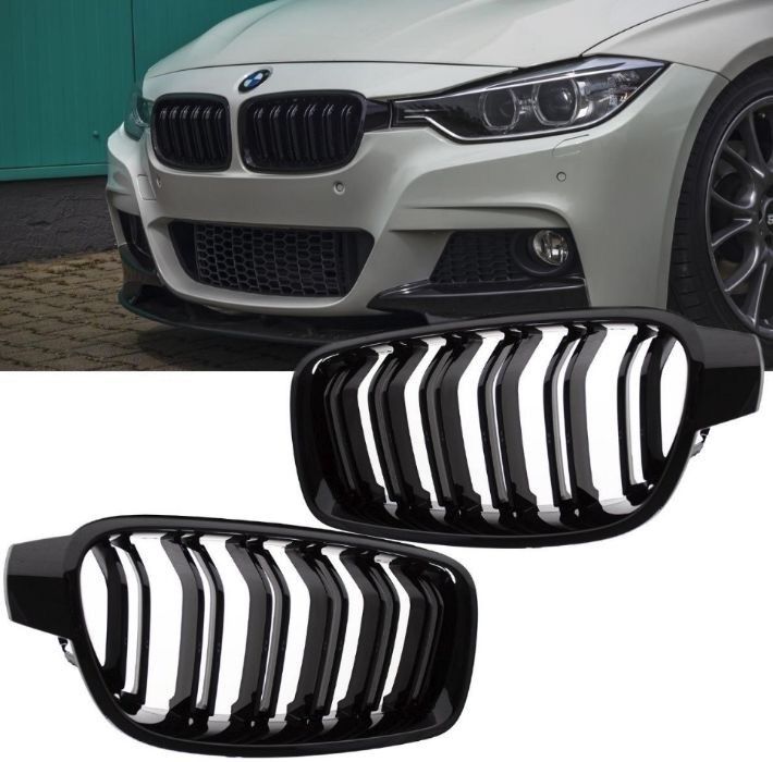 Grile Duble Bmw Seria 3 F30 F31 F35 nari Dubla Nari Black Negru Negre