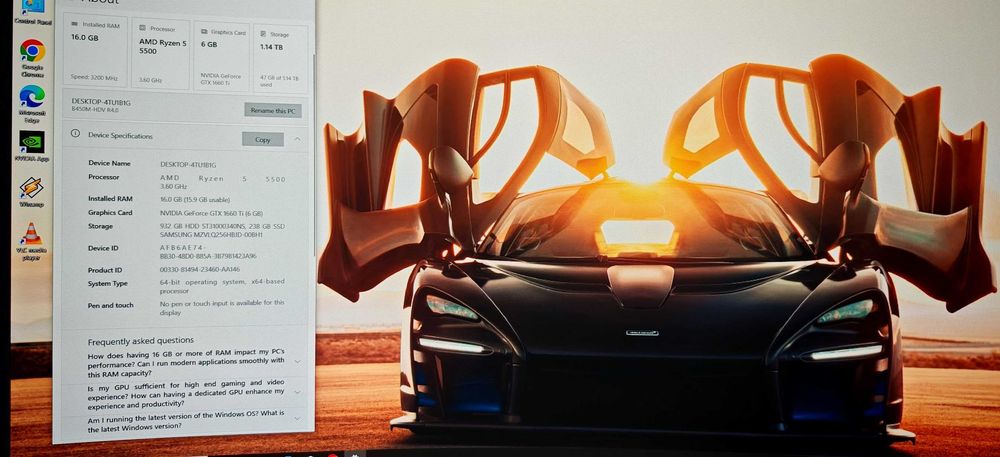 Продавам Гейм РС R5 5500/16Gb/250Gb SSD+1TB HDD/MSI GTX 1600TI/Гаранци