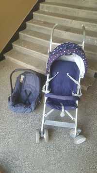 Детска сгъваема количка и бебешко столче за кола
