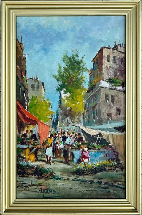 Tablou A Vando Peisaj Aglomerație în Piață pictura ulei pe pânză 40x60