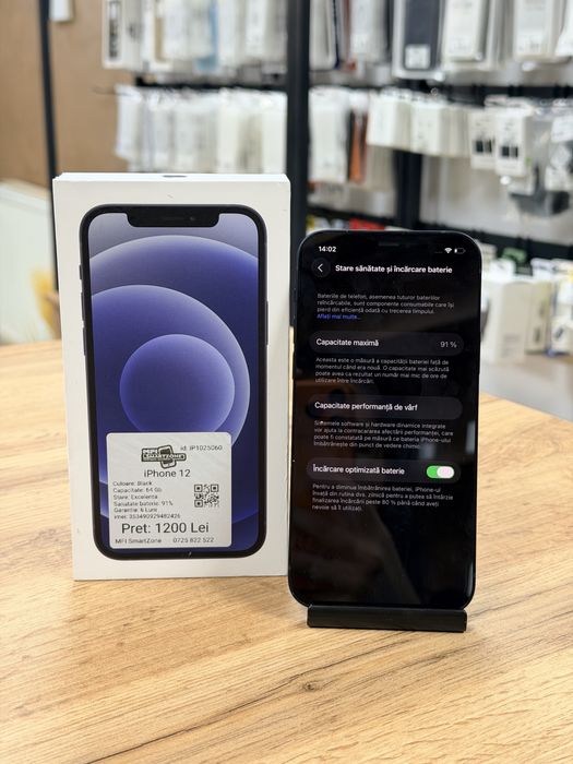 Iphone 12 Black - Sanatate baterie 91% - Stare foarte buna - Garantie