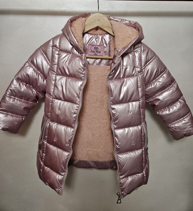 Geacă fete roz, îmblănită, mărimea 122 – stare excelentă