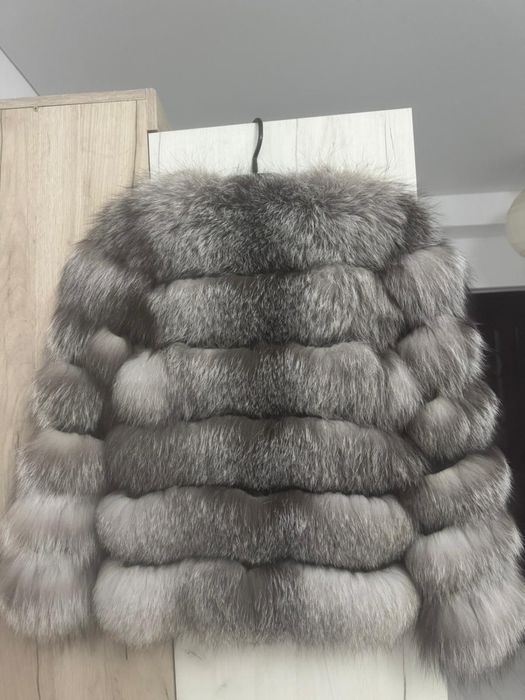 Haină de blană naturală gri cu mâneci detașabile,mărimea S