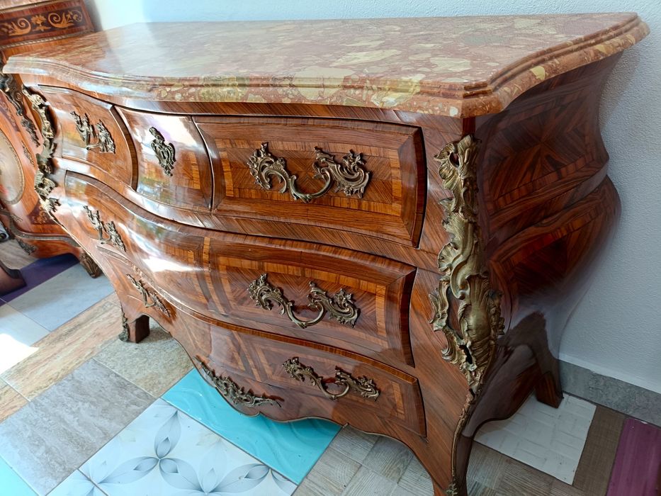 Comoda Servanta Bronz Marmura Lemn Masiv Vintage