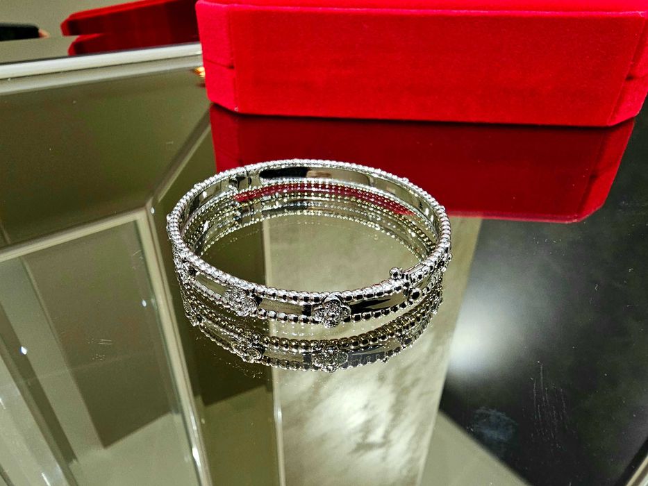 Van Cleef & Arpels VCA Silver Diamond Sweet Perlée Дамска Гривна