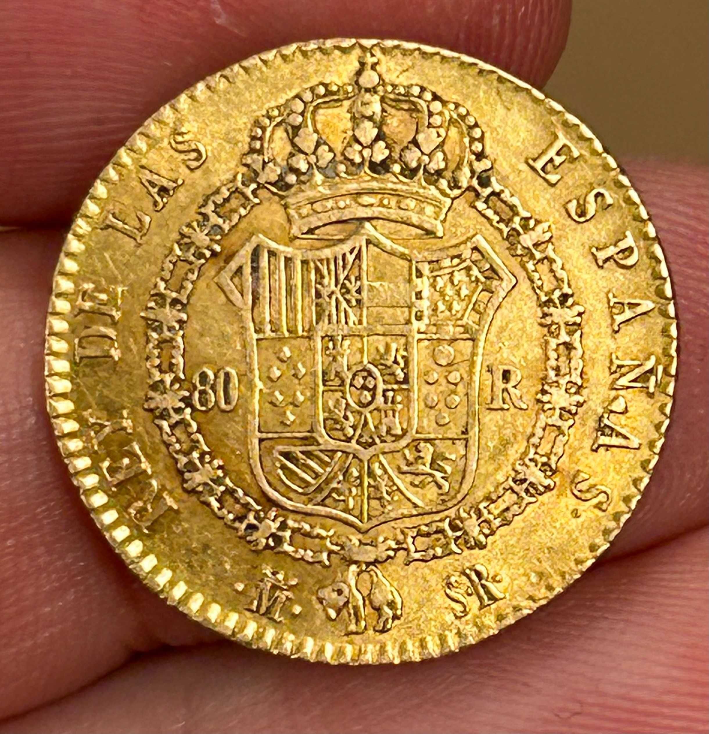 Златна монета Испания 80 реала Фернандо VII 1822
