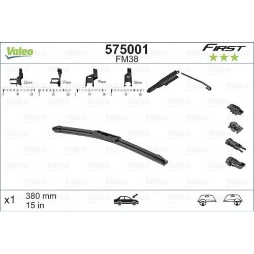Lamela stergator 380mm/15in Audi A1; Chrysler Ypsilon; Fiat 500l, Idea, Linea, Panda, Punto Evo/Grande; Ford Fiesta, Transit/Tourneo Courier; Hyundai i10; Jeep Wrangler; Lancia; Nissan Qashqai; VW Fox;