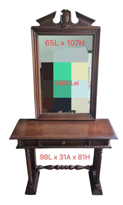 Consola cu Oglinda din bronz și lemn