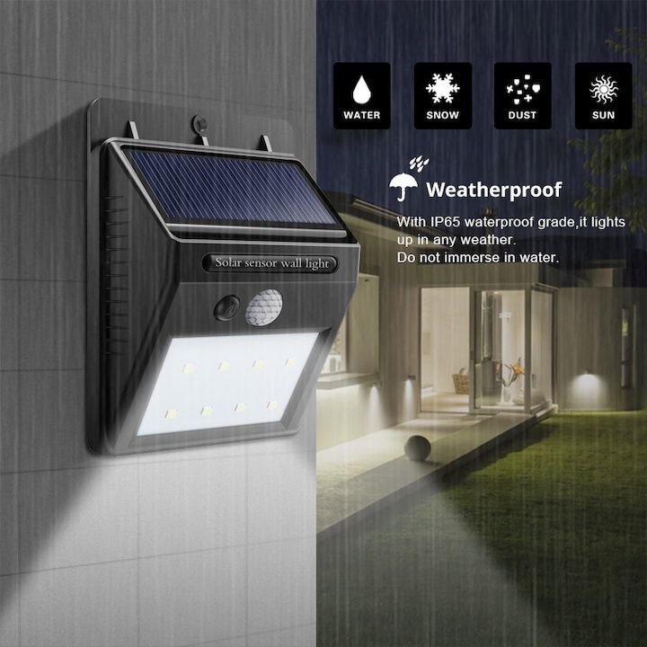 SET 10 Lampi solare de perete cu senzor miscare 30 LED