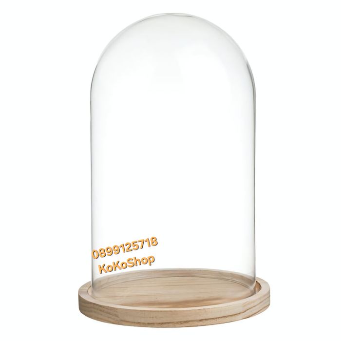 Стъклен купол-Ø 15 x 26 см./Стъклен декоративен купол с дървена основа