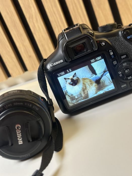 Aparat foto DSLR Canon EOS 1300D + 2 obiective (18–55mm & 50mm)