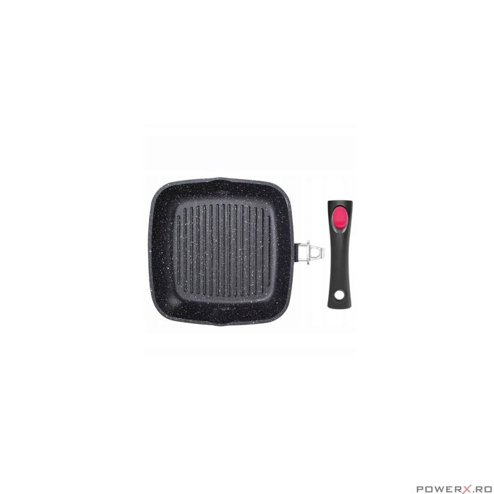 Tigaie marmorata, neagra 28x28x4,5cm, cu maner detasabil, Kinghoff