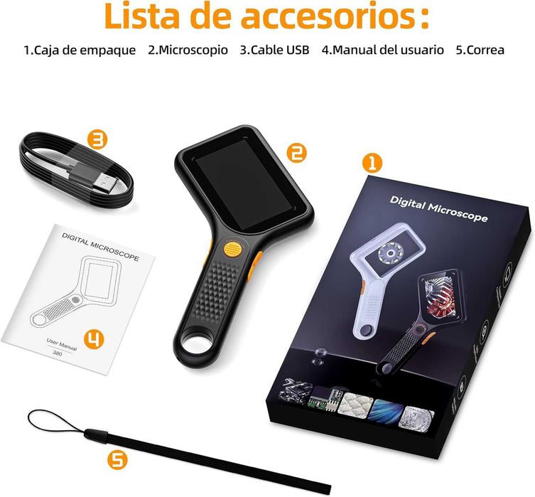 Microscop Digital 3.0 Inch, 500x Zoom/marire, Ecran IPS, USB, 8 LEDs