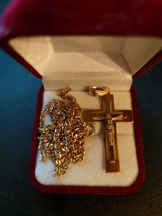 Золотая цепочка с крестиком 585 проба