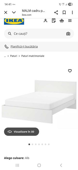 Pat MALM Ikea 140×200 + somiera si saltea Dormeo
