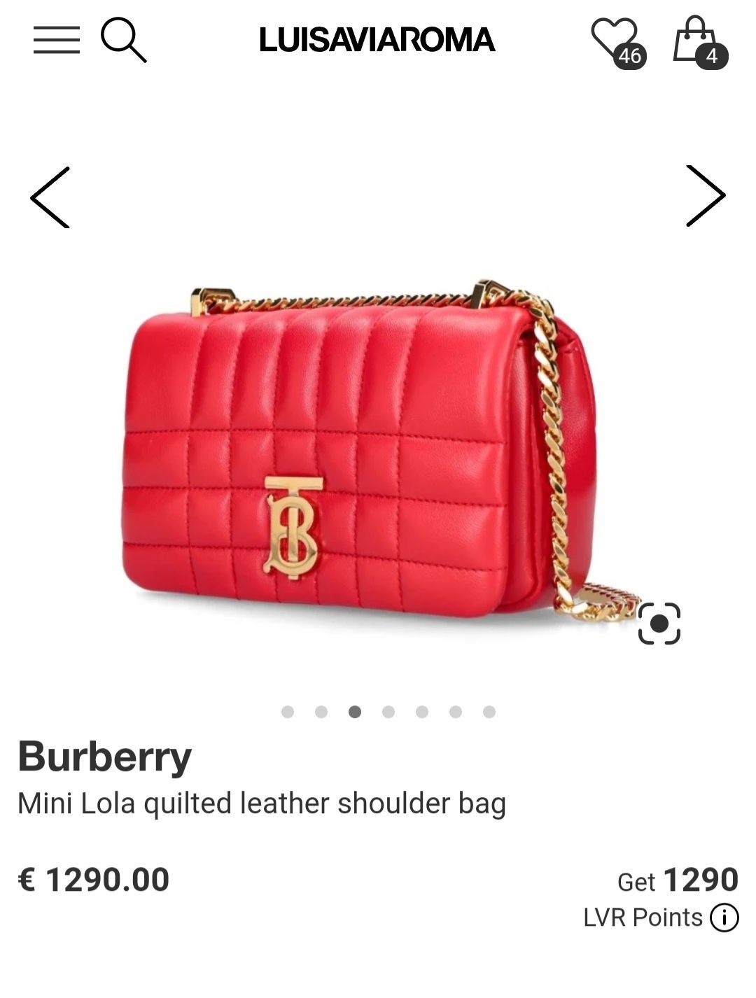 BURBERRY Lola малка яркочервена чанта естествена кожа златист синджир